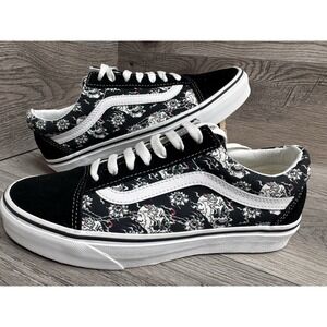 VANS Old Skool Floral Skull Roses Low Top Sneaker Suede Shoes Men 6 Women 7.5